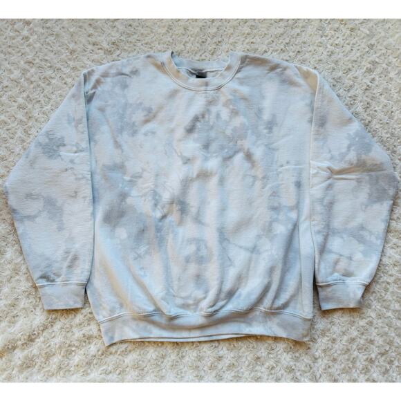 Gildan Tie Dye Marbled White Grey Cotton Crewneck Pullover Sweatshirt Sz Large - Picture 3 of 8